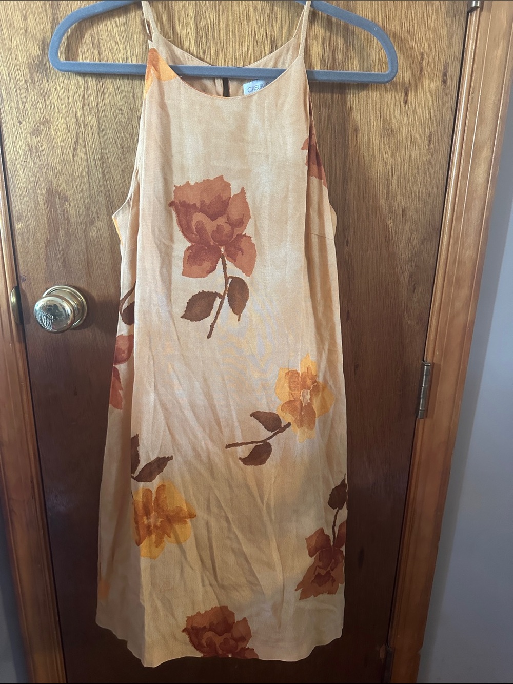 Casual corner - Slip Floral Midi Dress in Beige with Burnt Orange Flowers